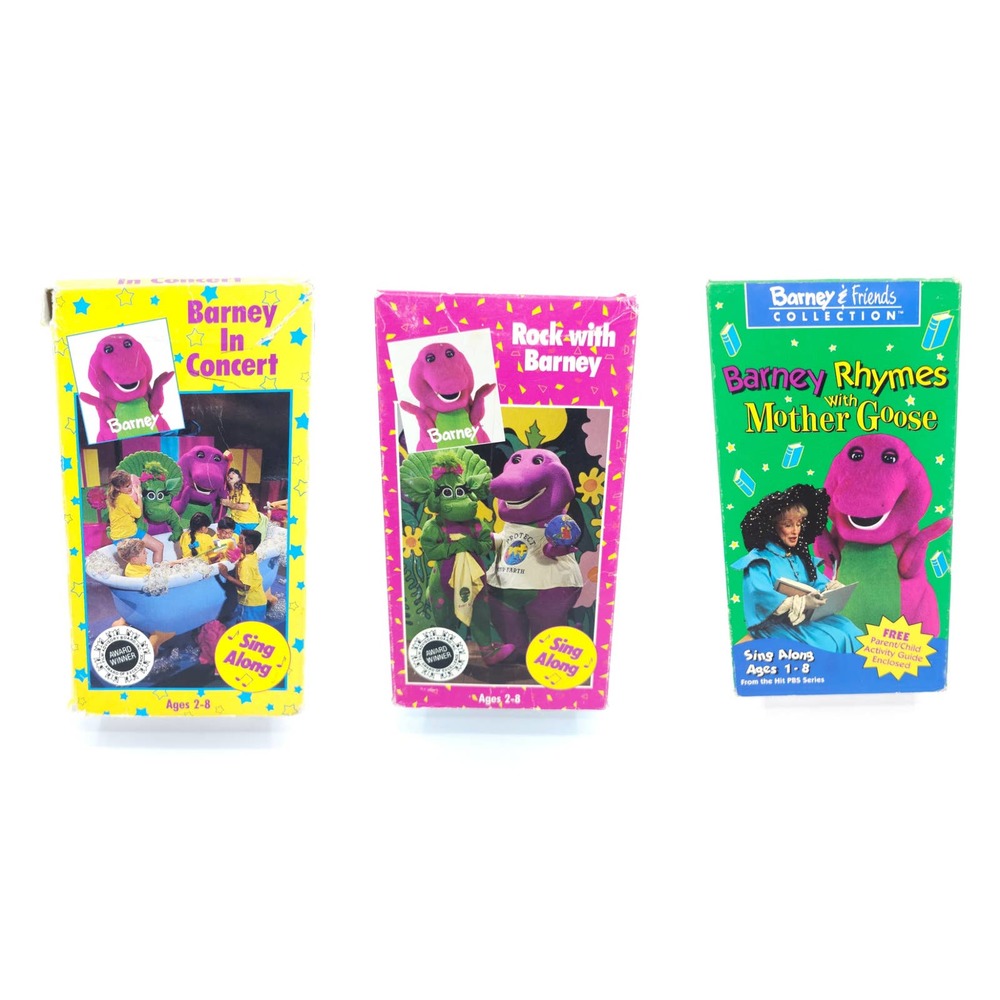 Barney Sing Along VHS In Concert / Mother Goose / Rock with Barney / Lot of 3